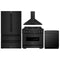 ZLINE 4-Piece Appliance Package - 36-Inch Dual Fuel Range, Hood, Refrigerator, and Dishwasher in Black Stainless Steel