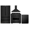 ZLINE 4-Piece Appliance Package - 36-Inch Dual Fuel Range, Hood, Refrigerator, and Dishwasher in Black Stainless Steel