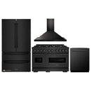ZLINE 4-Piece Appliance Package - 48-Inch Dual Fuel Range, Hood, Refrigerator, and Dishwasher in Black Stainless Steel