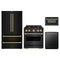 ZLINE 4-Piece Appliance Package - 30-Inch Classic Dual Fuel Range, Refrigerator, Dishwasher, and 24-Inch Microwave Drawer in Black Stainless Steel with Champagne Bronze Accents