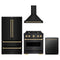 ZLINE 4-Piece Appliance Package - 30-Inch Dual Fuel Range, Hood, Refrigerator, and Dishwasher in Black Stainless Steel with Champagne Bronze Accents