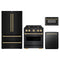 ZLINE 4-Piece Appliance Package - 30-Inch Classic Dual Fuel Range, Refrigerator, Dishwasher, and 24-Inch Microwave Drawer in Black Stainless Steel with Gold Accents