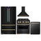 ZLINE 4-Piece Appliance Package - 30-Inch Dual Fuel Range, Hood, Refrigerator, and Dishwasher in Black Stainless Steel with Gold Accents