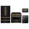 ZLINE 4-Piece Appliance Package - 36-Inch Classic Dual Fuel Range, Refrigerator, Dishwasher, and 24-Inch Microwave Drawer in Black Stainless Steel with Champagne Bronze Accents
