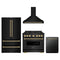 ZLINE 4-Piece Appliance Package - 36-Inch Dual Fuel Range, Hood, Refrigerator, and Dishwasher in Black Stainless Steel with Champagne Bronze Accents