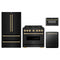 ZLINE 4-Piece Appliance Package - 36-Inch Classic Dual Fuel Range, Refrigerator, Dishwasher, and 24-Inch Microwave Drawer in Black Stainless Steel with Gold Accents