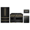 ZLINE 4-Piece Appliance Package - 48-Inch Classic Dual Fuel Range, Refrigerator, Dishwasher, and 24-Inch Microwave Drawer in Black Stainless Steel with Champagne Bronze Accents