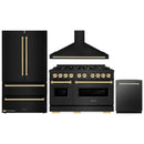 ZLINE 4-Piece Appliance Package - 48-Inch Dual Fuel Range, Hood, Refrigerator, and Dishwasher in Black Stainless Steel with Gold Accents