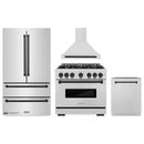 ZLINE 4-Piece Appliance Package - 36-Inch Dual Fuel Range, Hood, Refrigerator, and Dishwasher in Stainless Steel with Matte Black Accents