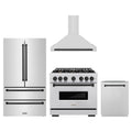 ZLINE 4-Piece Appliance Package - 36-Inch Dual Fuel Range, Hood, Refrigerator, and Dishwasher in Stainless Steel with Matte Black Accents
