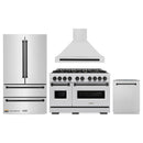 ZLINE 4-Piece Appliance Package - 48-Inch Dual Fuel Range, Hood, Refrigerator, and Dishwasher in Stainless Steel with Matte Black Accents