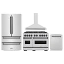 ZLINE 4-Piece Appliance Package - 48-Inch Dual Fuel Range, Hood, Refrigerator, and Dishwasher in Stainless Steel with Matte Black Accents