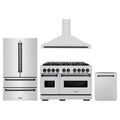 ZLINE 4-Piece Appliance Package - 48-Inch Dual Fuel Range, Hood, Refrigerator, and Dishwasher in Stainless Steel with Matte Black Accents
