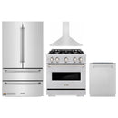 ZLINE 4-Piece Appliance Package - 30-Inch Gas Range, Hood, Refrigerator, and Dishwasher in Stainless Steel