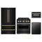 ZLINE 4-Piece Appliance Package - 30-Inch Classic Gas Range, Refrigerator, Dishwasher, and 24-Inch Microwave Drawer in Black Stainless Steel with Champagne Bronze Accents