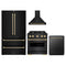 ZLINE 4-Piece Appliance Package - 30-Inch Gas Range, Hood, Refrigerator, and Dishwasher in Black Stainless Steel with Champagne Bronze Accents