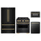 ZLINE 4-Piece Appliance Package - 30-Inch Classic Gas Range, Refrigerator, Dishwasher, and 24-Inch Microwave Drawer in Black Stainless Steel with Gold Accents