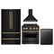 ZLINE 4-Piece Appliance Package - 30-Inch Gas Range, Hood, Refrigerator, and Dishwasher in Black Stainless Steel with Gold Accents