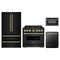 ZLINE 4-Piece Appliance Package - 36-Inch Classic Gas Range, Refrigerator, Dishwasher, and 24-Inch Microwave Drawer in Black Stainless Steel with Gold Accents