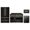 ZLINE 4-Piece Appliance Package - 48-Inch Classic Gas Range, Refrigerator, Dishwasher, and 24-Inch Microwave Drawer in Black Stainless Steel with Gold Accents