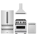 ZLINE 4-Piece Appliance Package - 30-Inch Gas Range, Hood, Refrigerator, and Dishwasher in Stainless Steel with Matte Black Accents