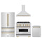 ZLINE 4-Piece Appliance Package - 36-Inch Gas Range, Hood, Refrigerator, and Dishwasher in Stainless Steel with Champagne Bronze Accents