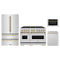 ZLINE 4-Piece Appliance Package - 48-Inch Classic Gas Range, Refrigerator, Dishwasher, and 24-Inch Microwave Drawer in Stainless Steel with Champagne Bronze Accents