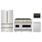 ZLINE 4-Piece Appliance Package - 48-Inch Classic Gas Range, Refrigerator, Dishwasher, and 24-Inch Microwave Drawer in Stainless Steel with Gold Accents