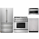 Thor Kitchen 4-Piece Pro Appliance Package - 36-Inch Dual Fuel Range with Propane Gas Cooktop , French Door Refrigerator, Dishwasher, and Microwave Drawer in Stainless Steel