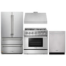 Thor Kitchen 4-Piece Pro Appliance Package - 36-Inch Dual Fuel Range with Propane Gas Cooktop , French Door Refrigerator, Under Cabinet Hood and Dishwasher in Stainless Steel