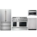Thor Kitchen 4-Piece Pro Appliance Package - 48-Inch Dual Fuel Range, French Door Refrigerator, Dishwasher, and Microwave Drawer in Stainless Steel