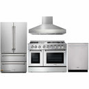 Thor Kitchen 4-Piece Pro Appliance Package - 48-Inch Propane Gas Range, Pro Wall Mount Hood, French Door Refrigerator, and Dishwasher in Stainless Steel