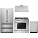 Thor Kitchen 4-Piece Pro Appliance Package - 36-Inch Propane Gas Range, French Door Refrigerator, Under Cabinet Hood and Dishwasher in Stainless Steel