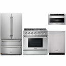 Thor Kitchen 4-Piece Pro Appliance Package - 36-Inch Propane Gas Range, French Door Refrigerator, Dishwasher, and Microwave Drawer in Stainless Steel