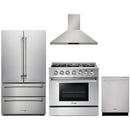 Thor Kitchen 4-Piece Pro Appliance Package - 36-Inch Propane Gas Range, French Door Refrigerator, Wall Mount Hood and Dishwasher in Stainless Steel
