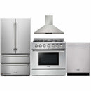 Thor Kitchen 4-Piece Pro Appliance Package - 36-Inch Propane Gas Range, French Door Refrigerator, Wall Mount Hood and Dishwasher in Stainless Steel