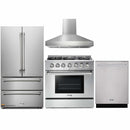 Thor Kitchen 4-Piece Pro Appliance Package - 36-Inch Propane Gas Range, French Door Refrigerator, Pro-Style Wall Mount Hood and Dishwasher in Stainless Steel