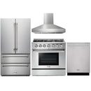 Thor Kitchen 4-Piece Pro Appliance Package - 36-Inch Gas Range, French Door Refrigerator, Pro-Style Wall Mount Hood and Dishwasher in Stainless Steel