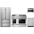 Thor Kitchen 4-Piece Pro Appliance Package - 48-Inch Propane Gas Range, French Door Refrigerator, Dishwasher, and Microwave Drawer in Stainless Steel