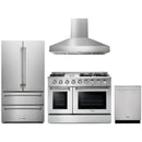 Thor Kitchen 4-Piece Pro Appliance Package - 48-Inch Propane Gas Range, Pro Wall Mount Hood, French Door Refrigerator, and Dishwasher in Stainless Steel