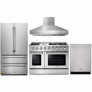 Thor Kitchen 4-Piece Pro Appliance Package - 48-Inch Propane Gas Range, Pro Wall Mount Hood, French Door Refrigerator, and Dishwasher in Stainless Steel