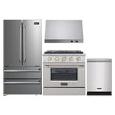 Kucht 4-Piece Appliance Package - 30-Inch Dual Fuel Range in Natural Gas, 36-Inch Refrigerator, Dishwasher & Under Cabinet Range Hood in Stainless Steel