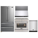 Kucht 4-Piece Appliance Package - 36-Inch Dual Fuel Range in Natural Gas, 36-Inch Refrigerator, Dishwasher & Wall Mount Range Hood in Stainless Steel