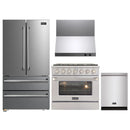 Kucht 4-Piece Appliance Package - 36-Inch Natural Gas Range with 5.2 Cu. Ft. Oven, 36-Inch Refrigerator, Dishwasher & Wall Mount Range Hood in Stainless Steel