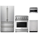 Thor Kitchen 4-Piece Appliance Package - 30-Inch Propane Gas Range, French Door Refrigerator, Dishwasher, and Microwave Drawer in Stainless Steel
