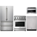 Thor Kitchen 4-Piece Appliance Package - 30-Inch Natural Gas Range, French Door Refrigerator, Dishwasher, & Microwave Drawer in Stainless Steel