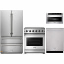 Thor Kitchen 4-Piece Appliance Package - 30-Inch Propane Gas Range, French Door Refrigerator, Dishwasher, and Microwave Drawer in Stainless Steel