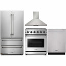 Thor Kitchen 4-Piece Appliance Package - 30-Inch Propane Gas Range, French Door Refrigerator, Wall Mount Hood, and Dishwasher in Stainless Steel
