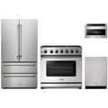 Thor Kitchen 4-Piece Appliance Package - 36-Inch Propane Gas Range, French Door Refrigerator, Dishwasher, & Microwave Drawer in Stainless Steel