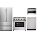 Thor Kitchen 4-Piece Appliance Package - 36-Inch Natural Gas Range, French Door Refrigerator, Dishwasher, & Microwave Drawer in Stainless Steel
